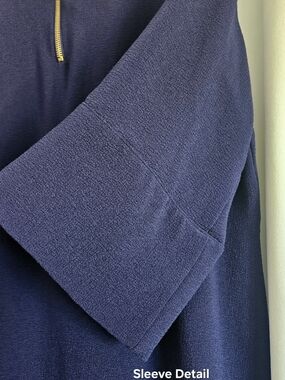 Taylor Navy Midi Shift Dress with Gold Ring Zip
